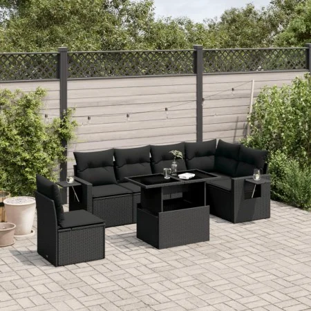 Set de sofás de jardín 7 pzas con cojines ratán sintético negro by vidaXL, Garden sets - Ref: Foro24-3267935, Price: 530,60 €...