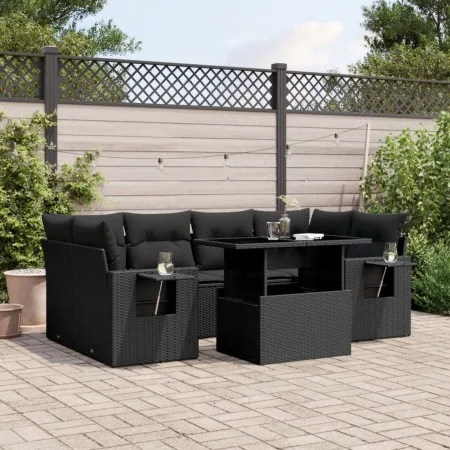 Set de sofás de jardín 7 pzas con cojines ratán sintético negro by vidaXL, Garden sets - Ref: Foro24-3267755, Price: 518,11 €...