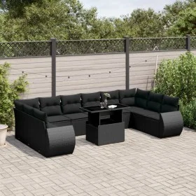 Set de sofás de jardín 11 pzas y cojines ratán sintético negro by vidaXL, Garden sets - Ref: Foro24-3268775, Price: 841,59 €,...