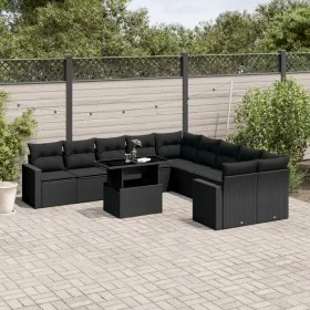 Set de sofás de jardín 11 pzas y cojines ratán sintético negro by vidaXL, Garden sets - Ref: Foro24-3267535, Price: 763,89 €,...