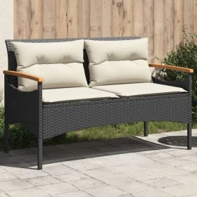 Gartenbank und Kissen aus schwarzem synthetischem Rattan 116x62,5x74 cm von vidaXL, Gartenbänke - Ref: Foro24-368401, Preis: ...