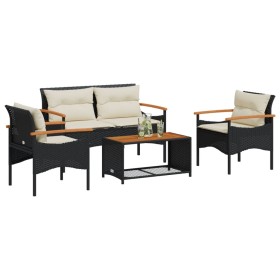 Gartensitzgruppe 4-teilig mit schwarzen Polstern aus synthetischem Rattan von vidaXL, Gartensets - Ref: Foro24-368398, Preis:...