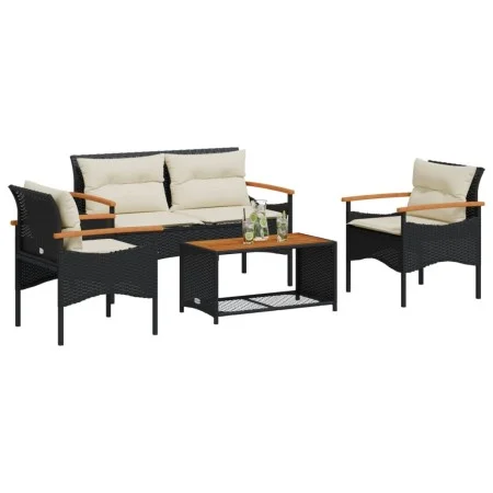 Juego de sofás jardín 4 pzas con cojines ratán sintético negro by vidaXL, Garden sets - Ref: Foro24-368398, Price: 337,48 €, ...