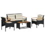 Gartensitzgruppe 4-teilig mit schwarzen Polstern aus synthetischem Rattan von vidaXL, Gartensets - Ref: Foro24-368398, Preis:...