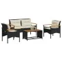 Juego de sofás jardín 4 pzas con cojines ratán sintético negro by vidaXL, Garden sets - Ref: Foro24-368398, Price: 337,48 €, ...