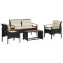 Juego de sofás jardín 4 pzas con cojines ratán sintético negro by vidaXL, Garden sets - Ref: Foro24-368398, Price: 337,48 €, ...