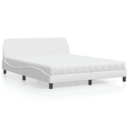 Bed with white synthetic leather mattress 160x200 cm by vidaXL, Beds and slatted bases - Ref: Foro24-3208438, Price: 355,81 €...