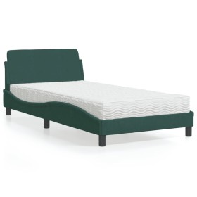 Cama con colchón terciopelo verde oscuro 100x200 cm