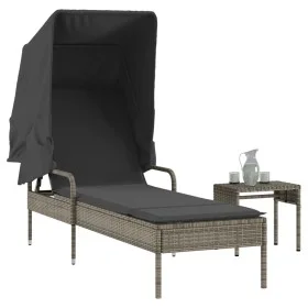 Tumbona con capota y mesa ratán sintético gris by vidaXL, Loungers - Ref: Foro24-368199, Price: 211,76 €, Discount: %