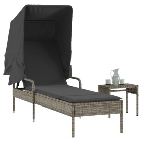 Tumbona con capota y mesa ratán sintético gris de vidaXL, Tumbonas - Ref: Foro24-368199, Precio: 193,31 €, Descuento: %