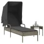 Liegestuhl mit Sonnendach und Tisch aus grauem synthetischem Rattan von vidaXL, Liegen - Ref: Foro24-368199, Preis: 211,76 €,...