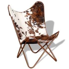 Silla mariposa de cuero auténtico marrón y blanco by vidaXL, Armchairs - Ref: Foro24-243696, Price: 148,84 €, Discount: %