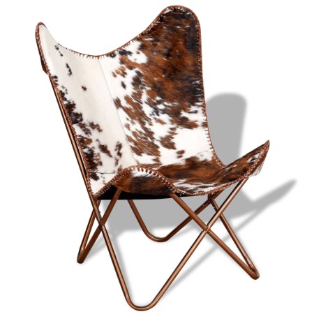 Silla mariposa de cuero auténtico marrón y blanco by vidaXL, Armchairs - Ref: Foro24-243696, Price: 160,28 €, Discount: %
