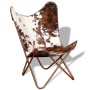 Silla mariposa de cuero auténtico marrón y blanco by vidaXL, Armchairs - Ref: Foro24-243696, Price: 160,28 €, Discount: %