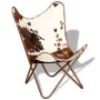 Silla mariposa de cuero auténtico marrón y blanco von vidaXL, Sessel - Ref: Foro24-243696, Preis: 160,28 €, Rabatt: %