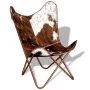 Silla mariposa de cuero auténtico marrón y blanco von vidaXL, Sessel - Ref: Foro24-243696, Preis: 160,28 €, Rabatt: %