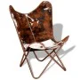 Silla mariposa de cuero auténtico marrón y blanco von vidaXL, Sessel - Ref: Foro24-243696, Preis: 160,28 €, Rabatt: %