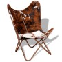 Silla mariposa de cuero auténtico marrón y blanco by vidaXL, Armchairs - Ref: Foro24-243696, Price: 160,28 €, Discount: %