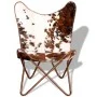 Silla mariposa de cuero auténtico marrón y blanco von vidaXL, Sessel - Ref: Foro24-243696, Preis: 160,28 €, Rabatt: %