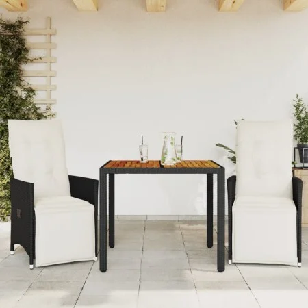 Mesita y sillas con cojines 3 piezas ratán sintético negro by vidaXL, Garden sets - Ref: Foro24-3276855, Price: 335,17 €, Dis...