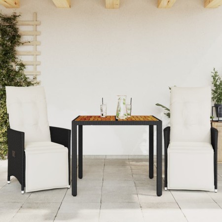 Mesita y sillas con cojines 3 piezas ratán sintético negro von vidaXL, Gartensets - Ref: Foro24-3276855, Preis: 335,27 €, Rab...