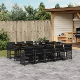 11-teiliges Garten-Essset mit schwarzen synthetischen Rattankissen von vidaXL, Gartensets - Ref: Foro24-3211651, Preis: 816,5...