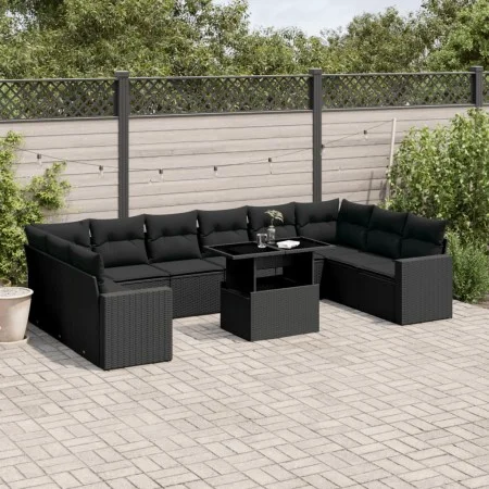 11-teiliges Gartensofa-Set und schwarze synthetische Rattankissen von vidaXL, Gartensets - Ref: Foro24-3267515, Preis: 760,16...