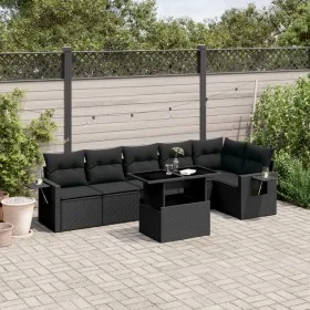7-teiliges Gartensofa-Set mit schwarzen synthetischen Rattankissen von vidaXL, Gartensets - Ref: Foro24-3267915, Preis: 531,3...