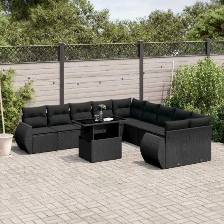 11-teiliges Gartensofa-Set und schwarze synthetische Rattankissen von vidaXL, Gartensets - Ref: Foro24-3268795, Preis: 840,97...