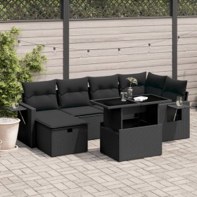 7-teiliges Gartensofa-Set mit schwarzen synthetischen Rattankissen von vidaXL, Gartensets - Ref: Foro24-3274975, Preis: 493,0...