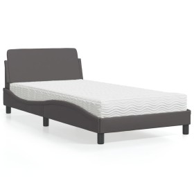 Bed with gray synthetic leather mattress 100x200 cm by vidaXL, Beds and slatted bases - Ref: Foro24-3208360, Price: 238,33 €,...
