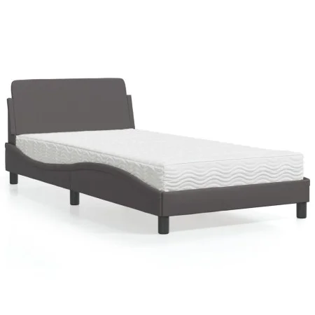 Bed with gray synthetic leather mattress 100x200 cm by vidaXL, Beds and slatted bases - Ref: Foro24-3208360, Price: 292,14 €,...