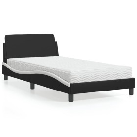 Cama con colchón cuero sintético negro y blanco 100x200 cm