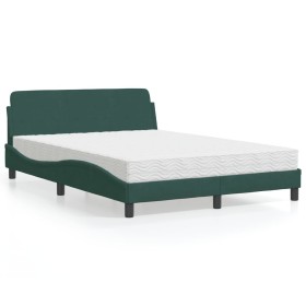Cama con colchón terciopelo verde oscuro 120x200 cm