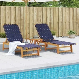 Sun loungers 2 units solid acacia wood and dark blue fabric by vidaXL, Loungers - Ref: Foro24-3214212, Price: 229,03 €, Disco...