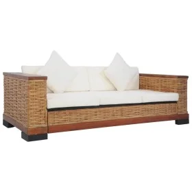 Sofá de 3 plazas con cojines ratán natural marrón de vidaXL, Sofás - Ref: Foro24-283080, Precio: 587,61 €, Descuento: %