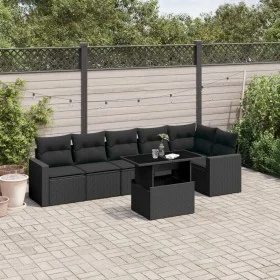 7-teiliges Gartensofa-Set mit schwarzen synthetischen Rattankissen von vidaXL, Gartensets - Ref: Foro24-3267285, Preis: 508,2...