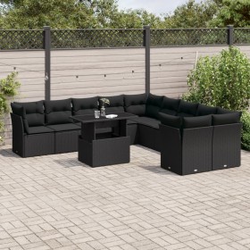 11-teiliges Gartensofa-Set und schwarze synthetische Rattankissen von vidaXL, Gartensets - Ref: Foro24-3266875, Preis: 723,85...