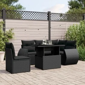 6-teiliges Gartensofa-Set und schwarze synthetische Rattankissen von vidaXL, Gartensets - Ref: Foro24-3268535, Preis: 472,73 ...