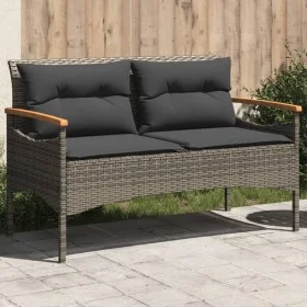Gartenbank mit grauen synthetischen Rattankissen 116x62,5x74 cm von vidaXL, Gartenbänke - Ref: Foro24-368402, Preis: 153,39 €...