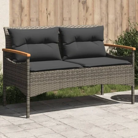 Gartenbank mit grauen synthetischen Rattankissen 116x62,5x74 cm von vidaXL, Gartenbänke - Ref: Foro24-368402, Preis: 153,39 €...
