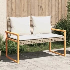 Banco de jardín con cojín beige mezcla ratán sintético acacia de vidaXL, Bancos de jardín - Ref: Foro24-365863, Precio: 106,3...