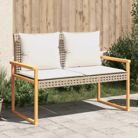 Banco de jardín con cojín beige mezcla ratán sintético acacia de vidaXL, Bancos de jardín - Ref: Foro24-365863, Precio: 106,3...