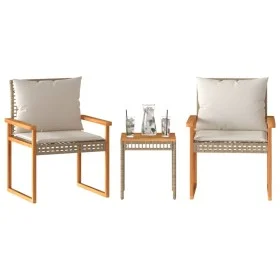 Table and chairs with cushions 3 pieces PE rattan acacia beige mix by vidaXL, Garden sets - Ref: Foro24-365861, Price: 155,86...