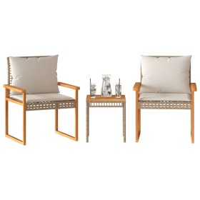Tisch und Stühle mit Kissen 3 Stück PE Rattan Akazie Beige Mix von vidaXL, Gartensets - Ref: Foro24-365861, Preis: 145,35 €, ...