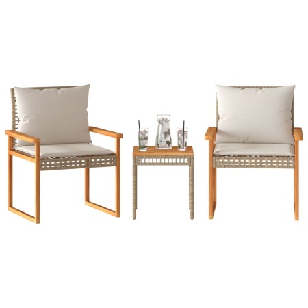 Tisch und Stühle mit Kissen 3 Stück PE Rattan Akazie Beige Mix von vidaXL, Gartensets - Ref: Foro24-365861, Preis: 145,35 €, ...