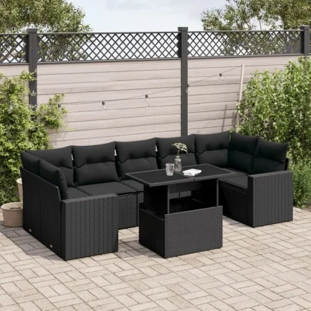 8-teiliges Gartensofa-Set und schwarze synthetische Rattankissen von vidaXL, Gartensets - Ref: Foro24-3267145, Preis: 600,39 ...