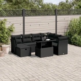 8-teiliges Gartensofa-Set und schwarze synthetische Rattankissen von vidaXL, Gartensets - Ref: Foro24-3274675, Preis: 553,67 ...