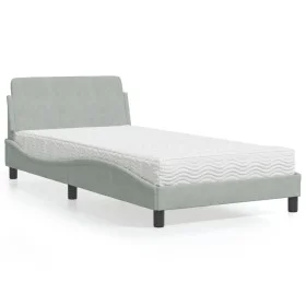 Bett mit hellgrauer Samtmatratze 100x200 cm von vidaXL, Betten und Lattenroste - Ref: Foro24-3208351, Preis: 290,12 €, Rabatt: %