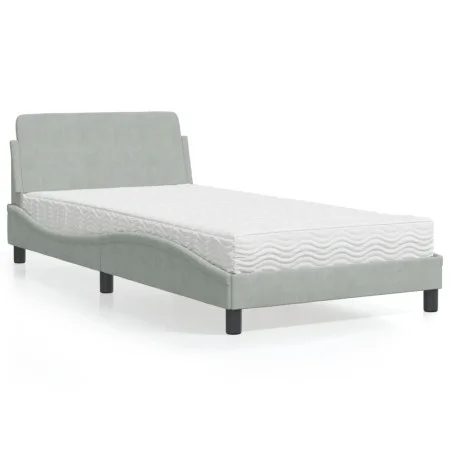 Bett mit hellgrauer Samtmatratze 100x200 cm von vidaXL, Betten und Lattenroste - Ref: Foro24-3208351, Preis: 262,00 €, Rabatt: %